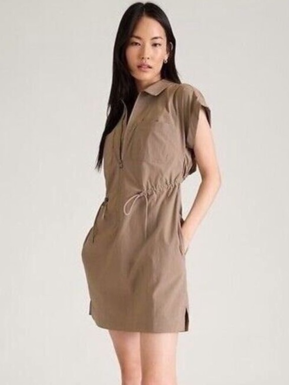 Athleta Taupe Utility Shirt Dress